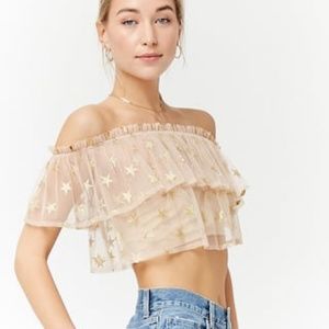 Sheer starry off the shoulder top